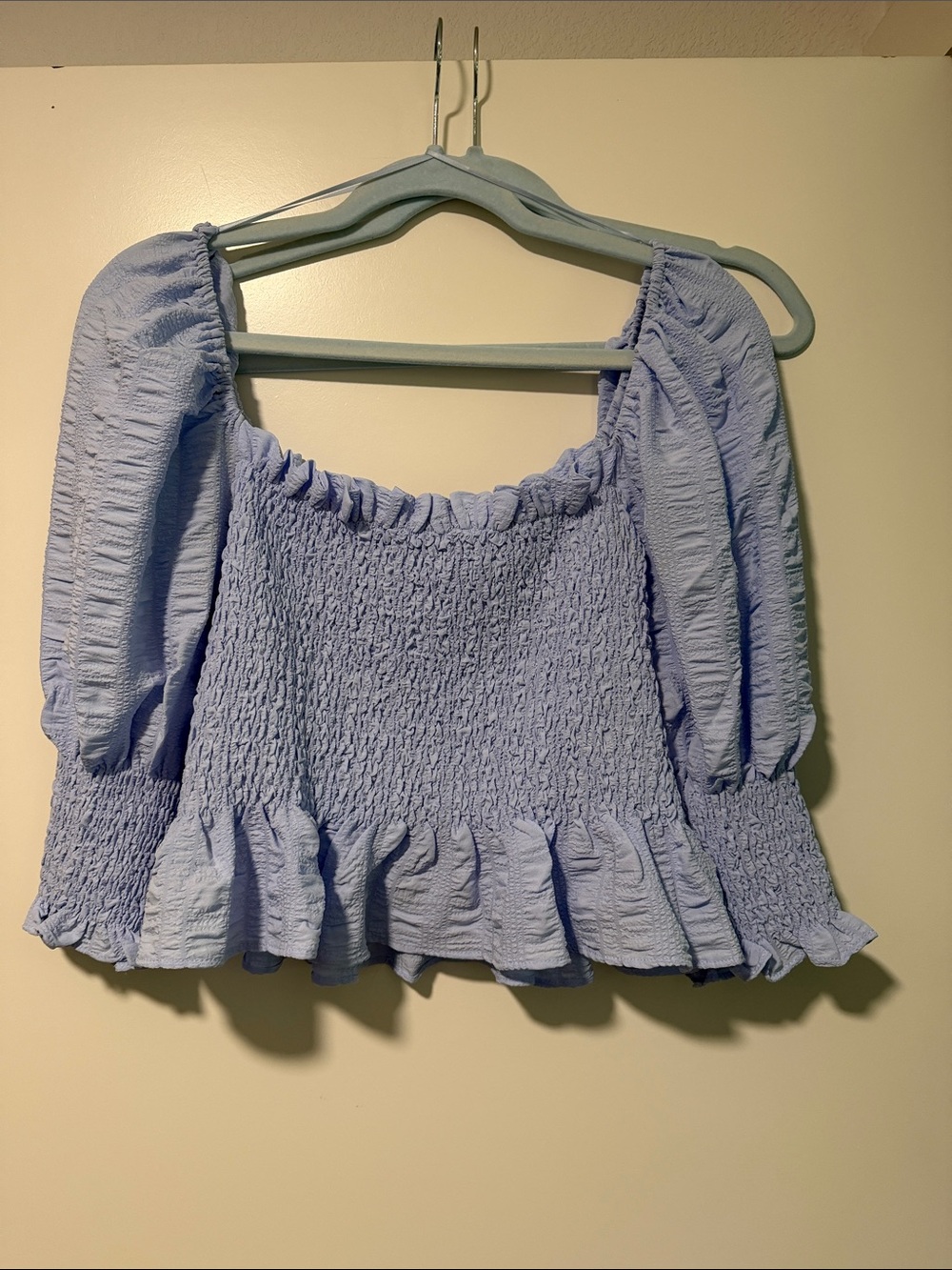 En Saison Lavender Smocked Peplum Blouse